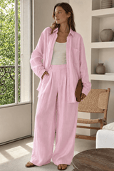 Linen Loose Long Sleeve Pants Two Piece Set