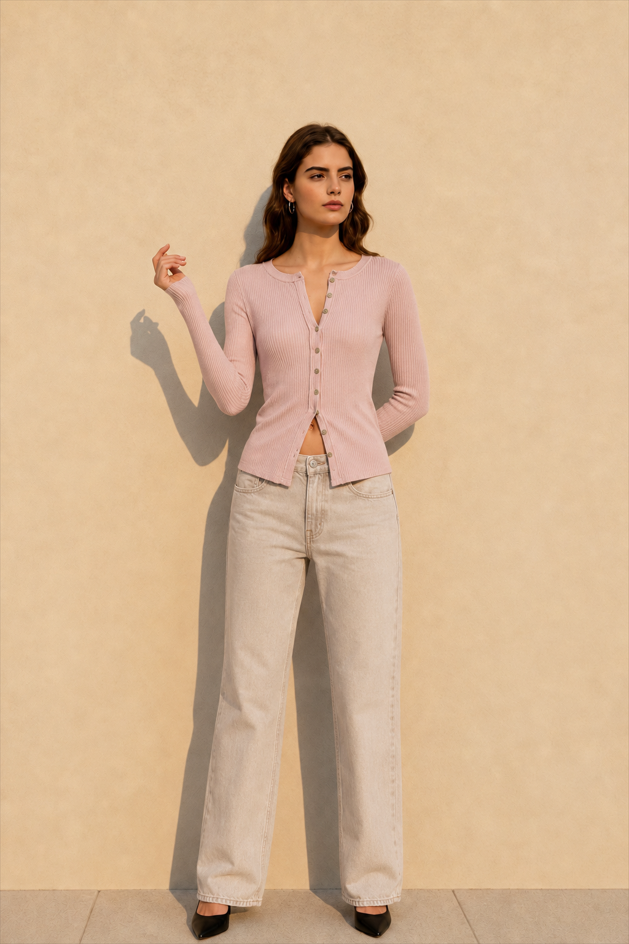 Slim Long Sleeve Ribbed Cardigan