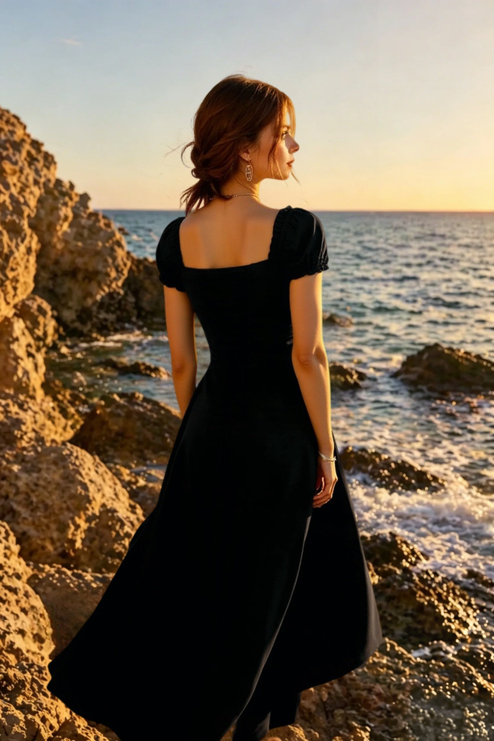 Ruched Puff Sleeve Maxi Work Dress