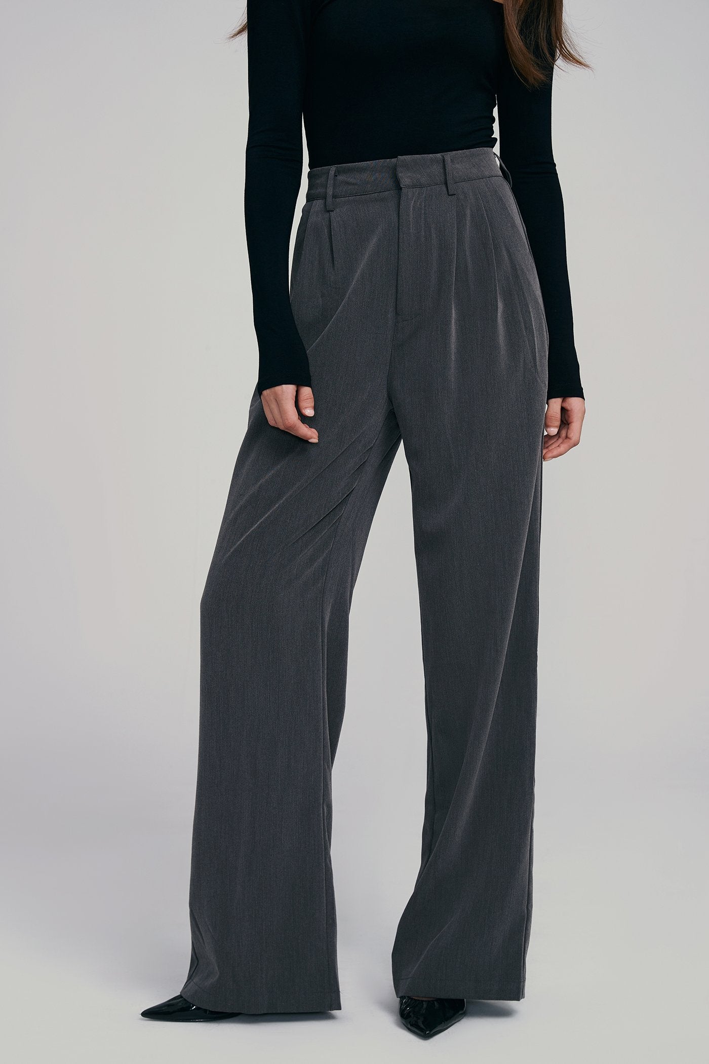 High Waist Dual Pocket Draped Wide Leg Pants