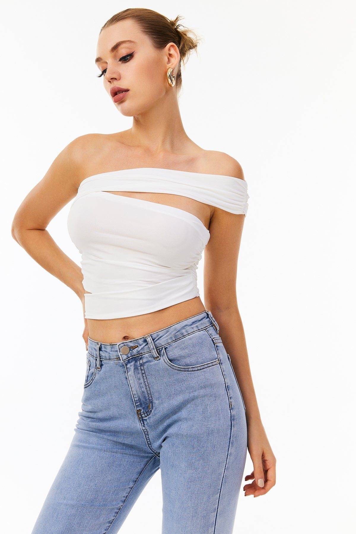 Asymmetrical Neck Cut Out Crop Top