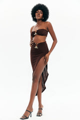 Metal Detail Tube Top & Asymmetrical Hem Skirt Set