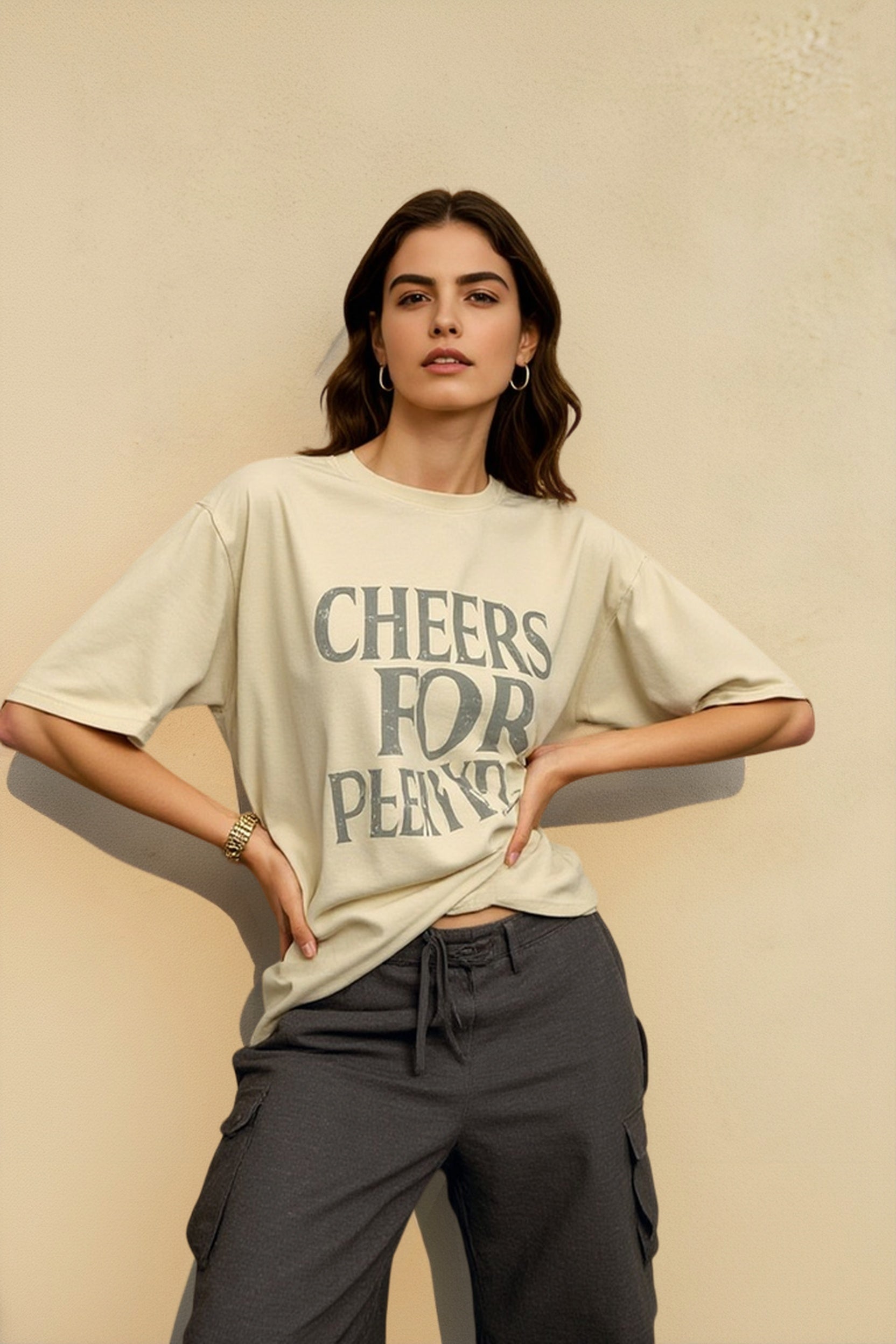 Cotton Oversized Letter Print T-Shirt