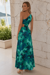 Sexy One Shoulder Floral Print Split Maxi Dress