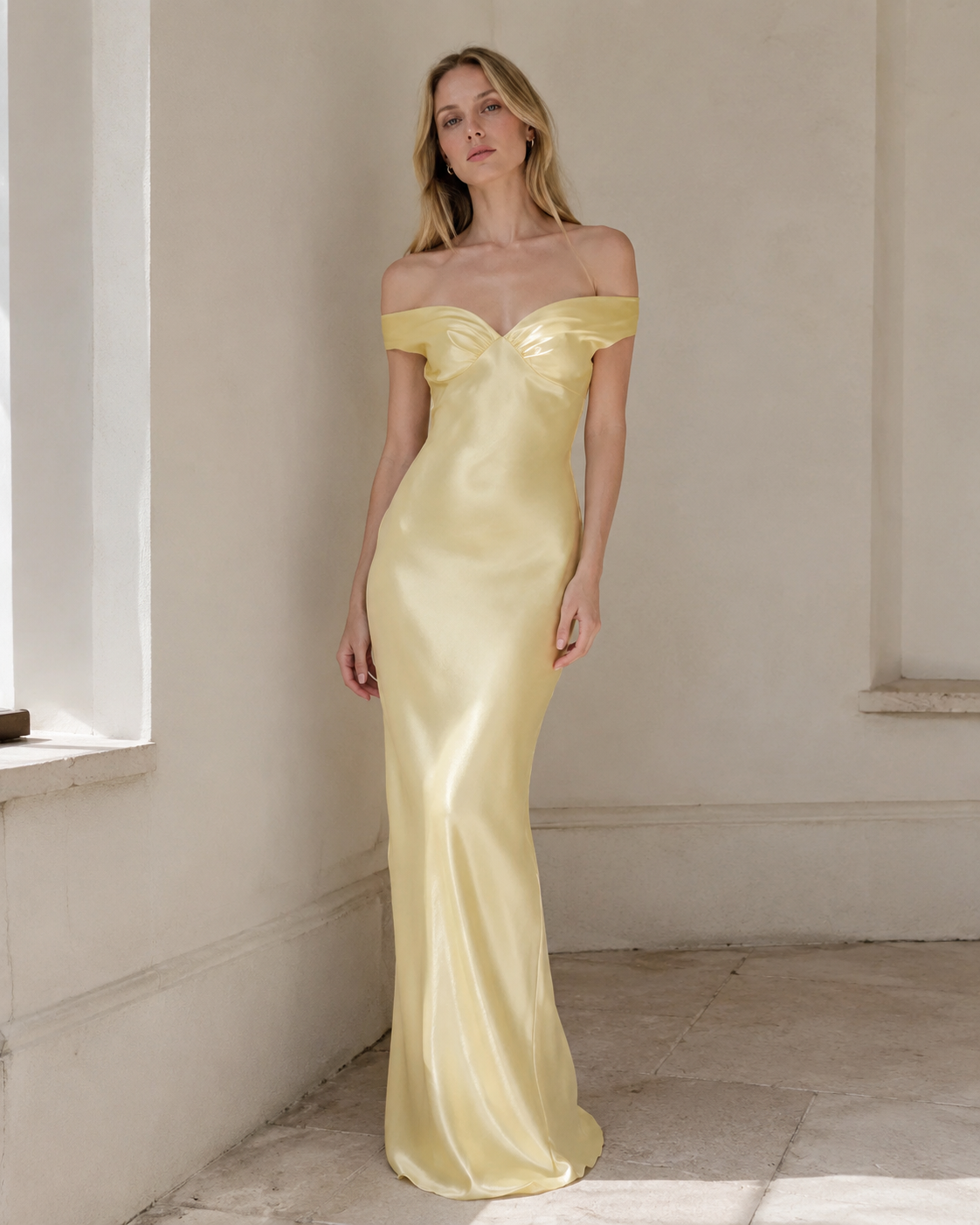 Vintage Satin Mermaid Off Shoulder Maxi Dress