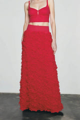 Floral Applique Evening Maxi Skirt