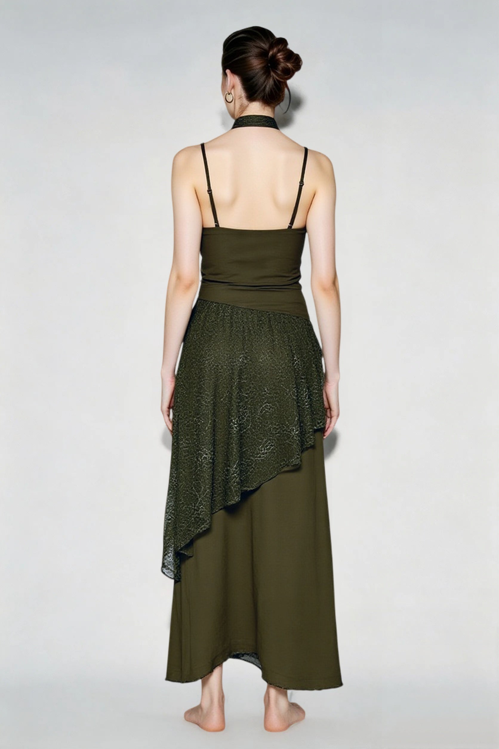 Lace Trim Sheer Waist Tie Cami Maxi Lace Dress