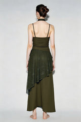 Lace Trim Sheer Waist Tie Cami Maxi Lace Dress