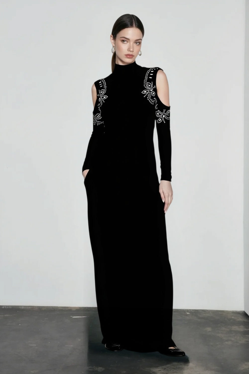 Rhinestone Off Shoulder Turtleneck Bodycon Dress