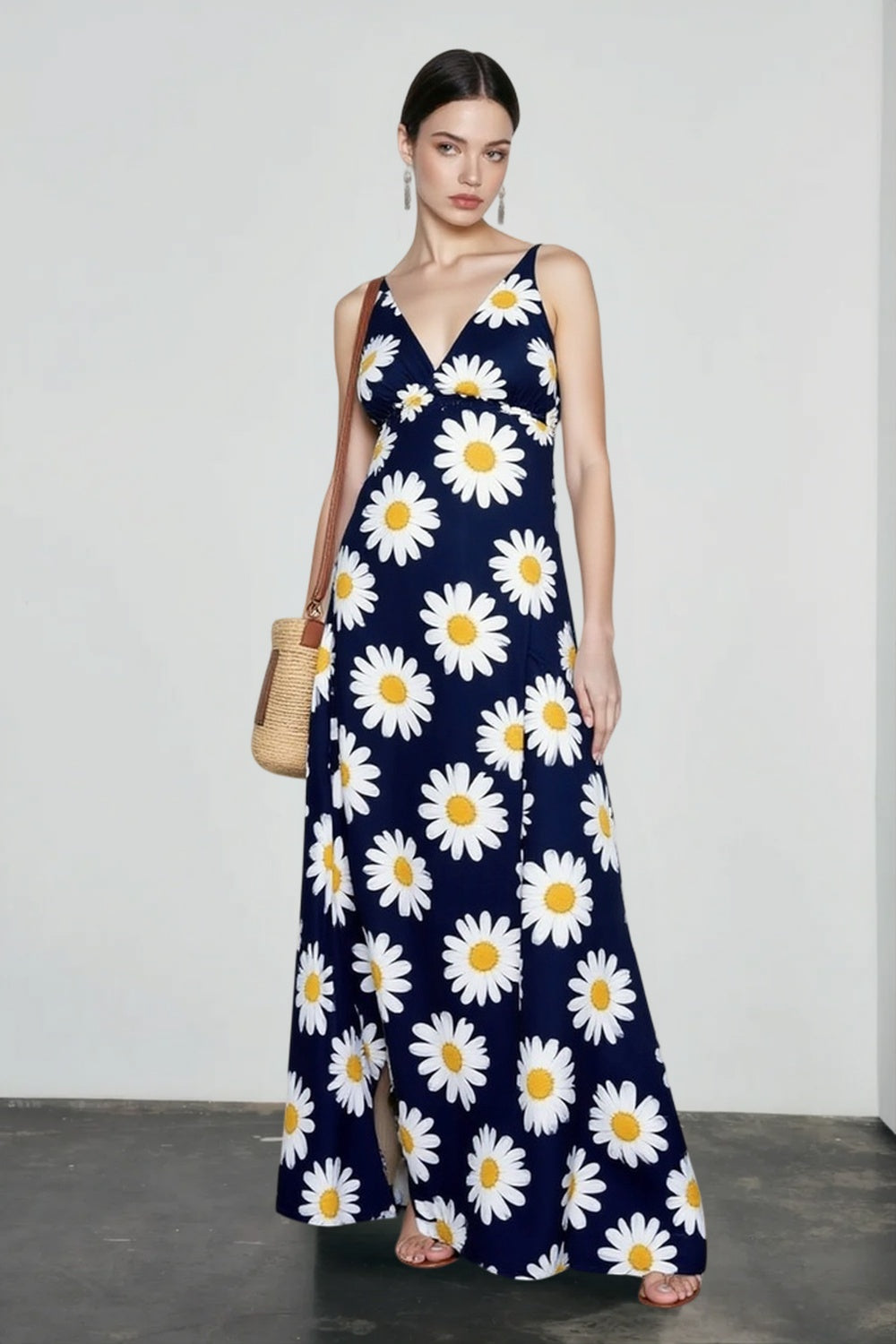 Bohemian Print V Neck Cami Slit Vacation Dress