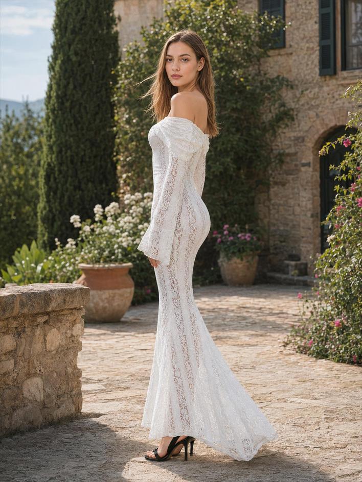Long Sleeve Lace Strapless Boho Dress
