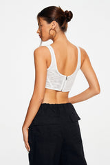 Mesh Boning Curved Hem Zipper Back Tank Top