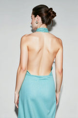 Feather Panel Halter Asymmetrical Graduation Party Dress