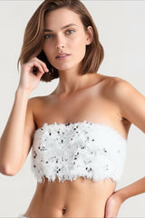 Sequin Fur Strapless Shorts Vacation Set