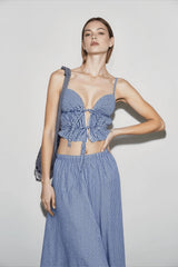 Plaid Spaghetti Strap Crop Top Skirt Vacation Set