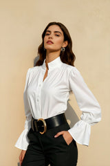Mandarin Collar Puff Sleeve Blouse