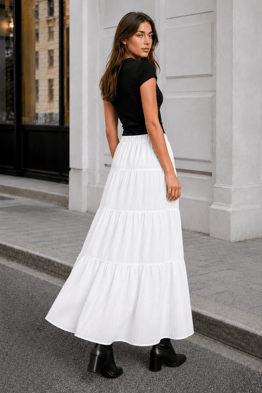 White Tie Waist A-Line Maxi Skirt
