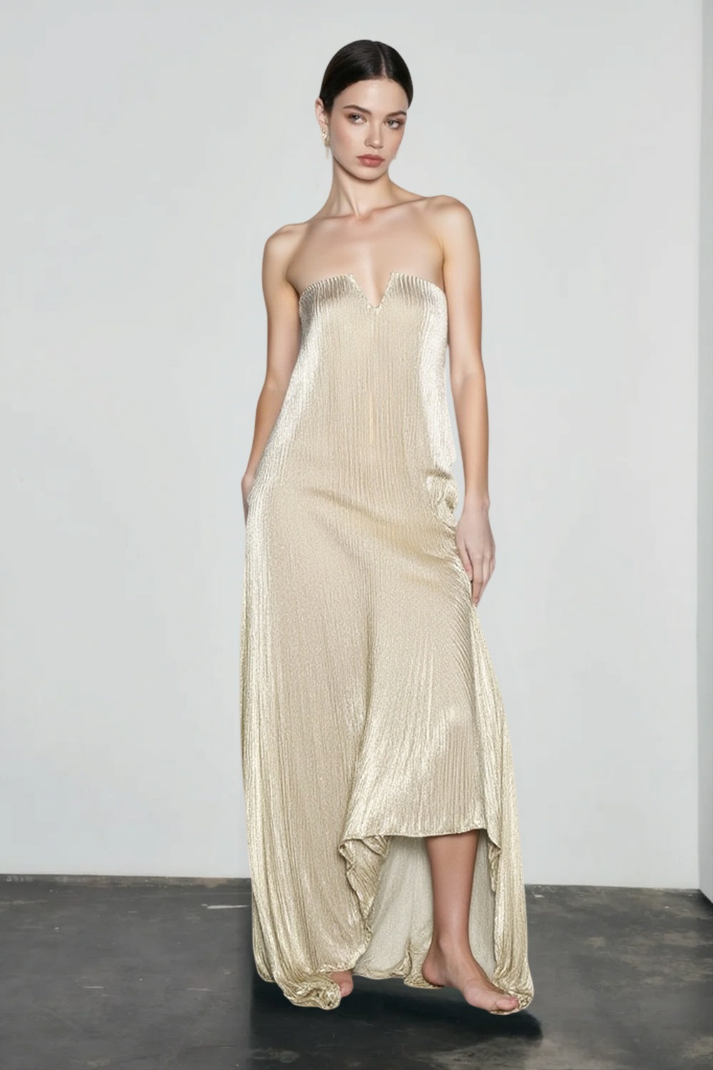 Strapless Pleated Maxi Ball Gown Formal Dress