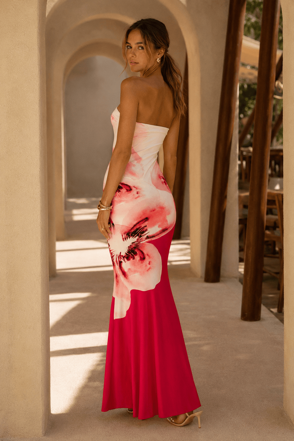 Sexy Bandeau Mermaid Floral Print Maxi Dress