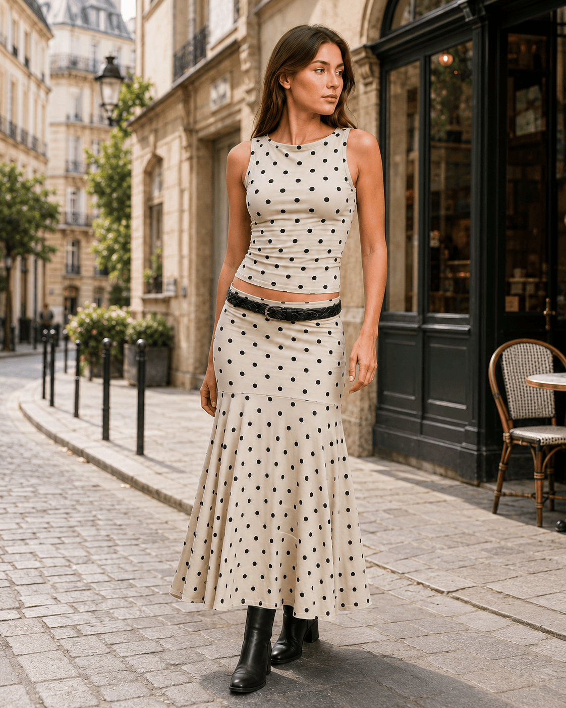 Polka Dot Ruched Maxi Two Pieces Set