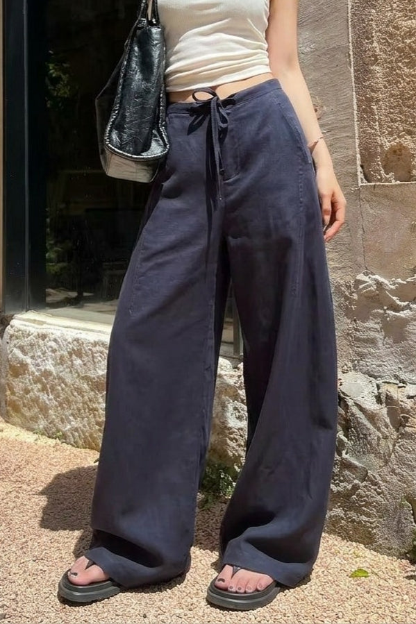 Linen High Waist Draped Wide Leg Pants
