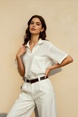 Linen V Neck Minimalist Blouse