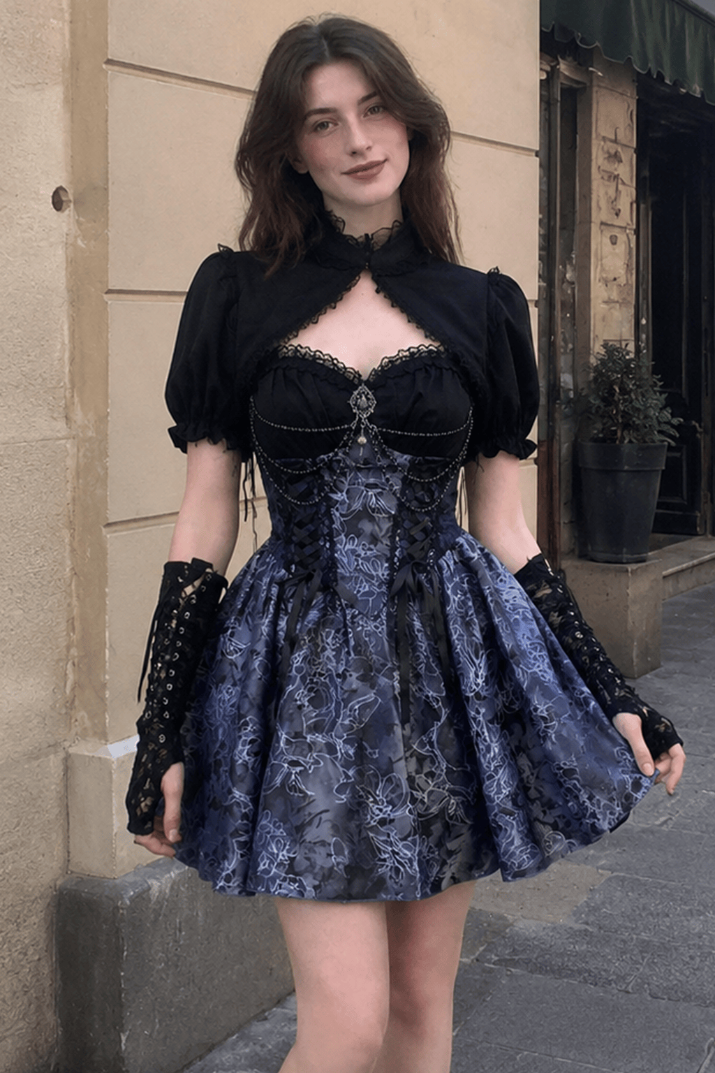 Halloween Two-Tone Jacquard Gothic Dress