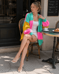 Lazy-Style Color-Block Loose Knit Cardigan