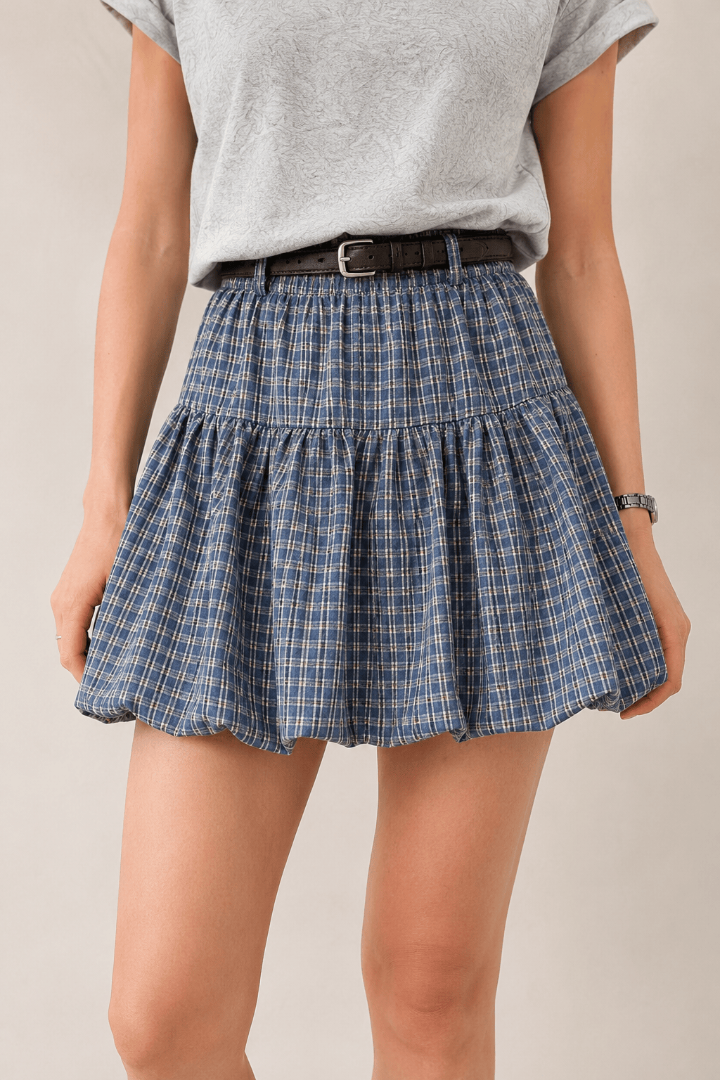 Plaid Tulip High Waist Mini Skirt