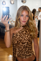 Leopard Asym Shoulder Sleeveless Halter Top