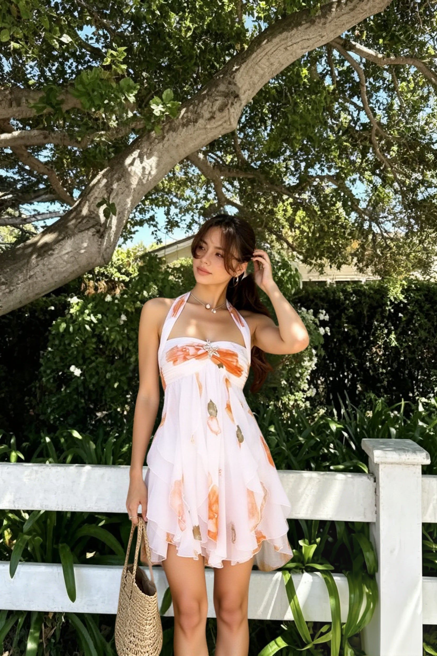 Printed Scarf Collar Mini Dress