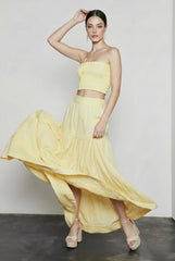 Strapless Smocked Ruched A Line Vacation Set