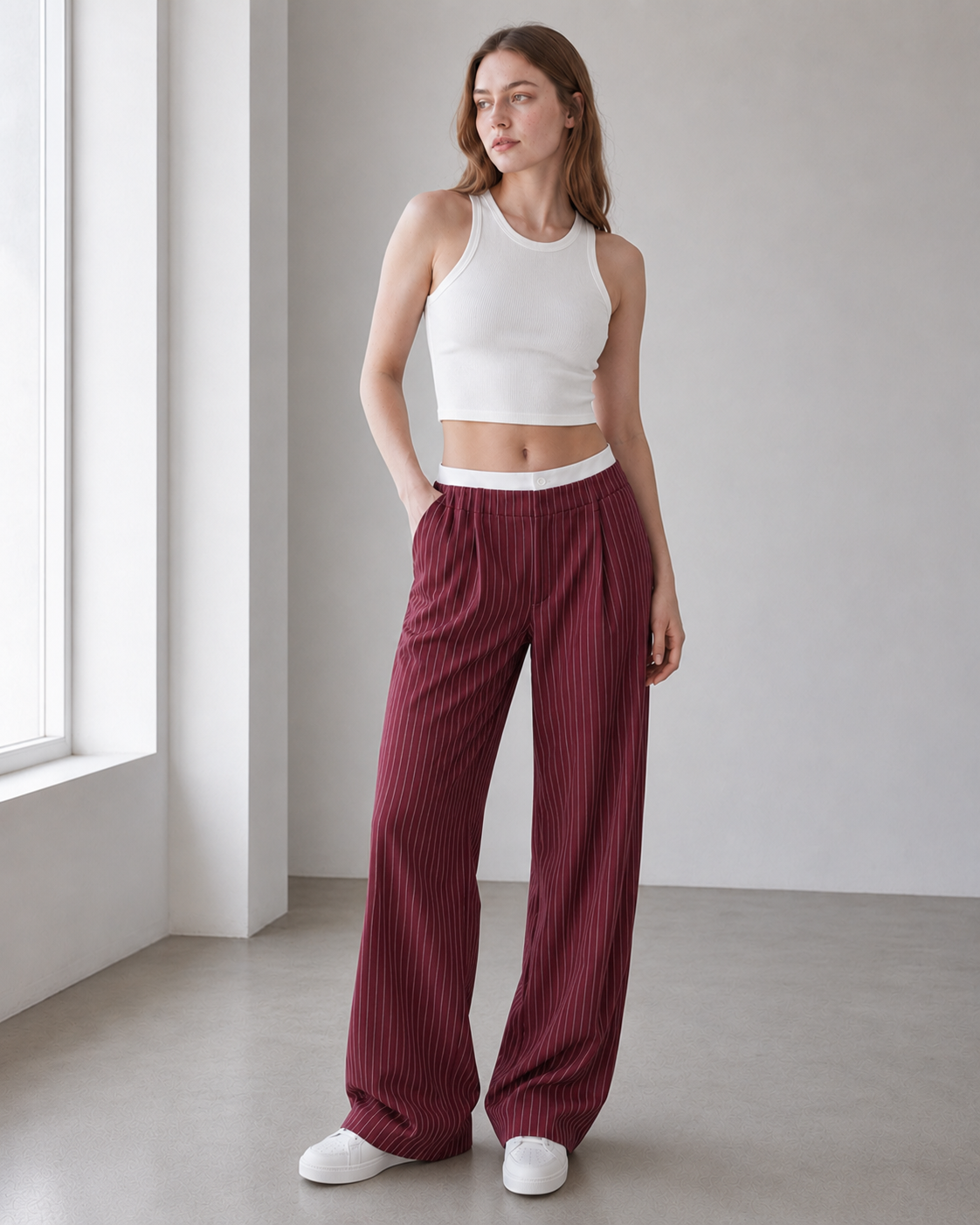 High Waist Patchwork Drapey Straight Leg Pants