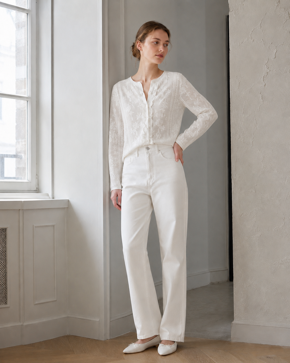 Soft-Style Stand-Collar Frog-Button Lace Cutout Cardigan