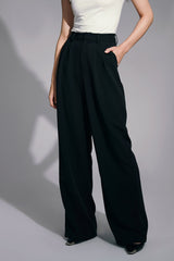 High Waist Dual Pocket Draped Wide Leg Pants