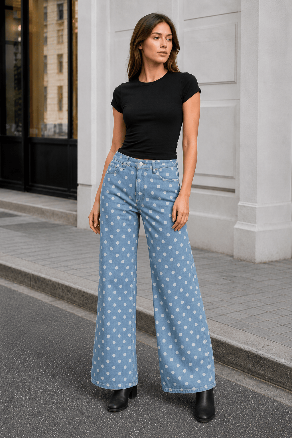 Polka Dot Loose Mid Rise Jeans