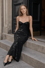 Strapless Floral Embroidered Maxi Dress