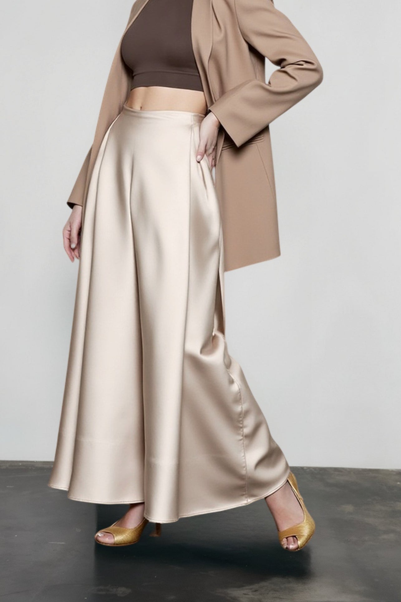 Satin High Waist Circle Maxi Skirt