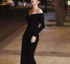Ribbed Modal Long Sleeve Maxi Dress in Black