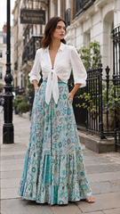 Vacation Floral Maxi Swing Skirt