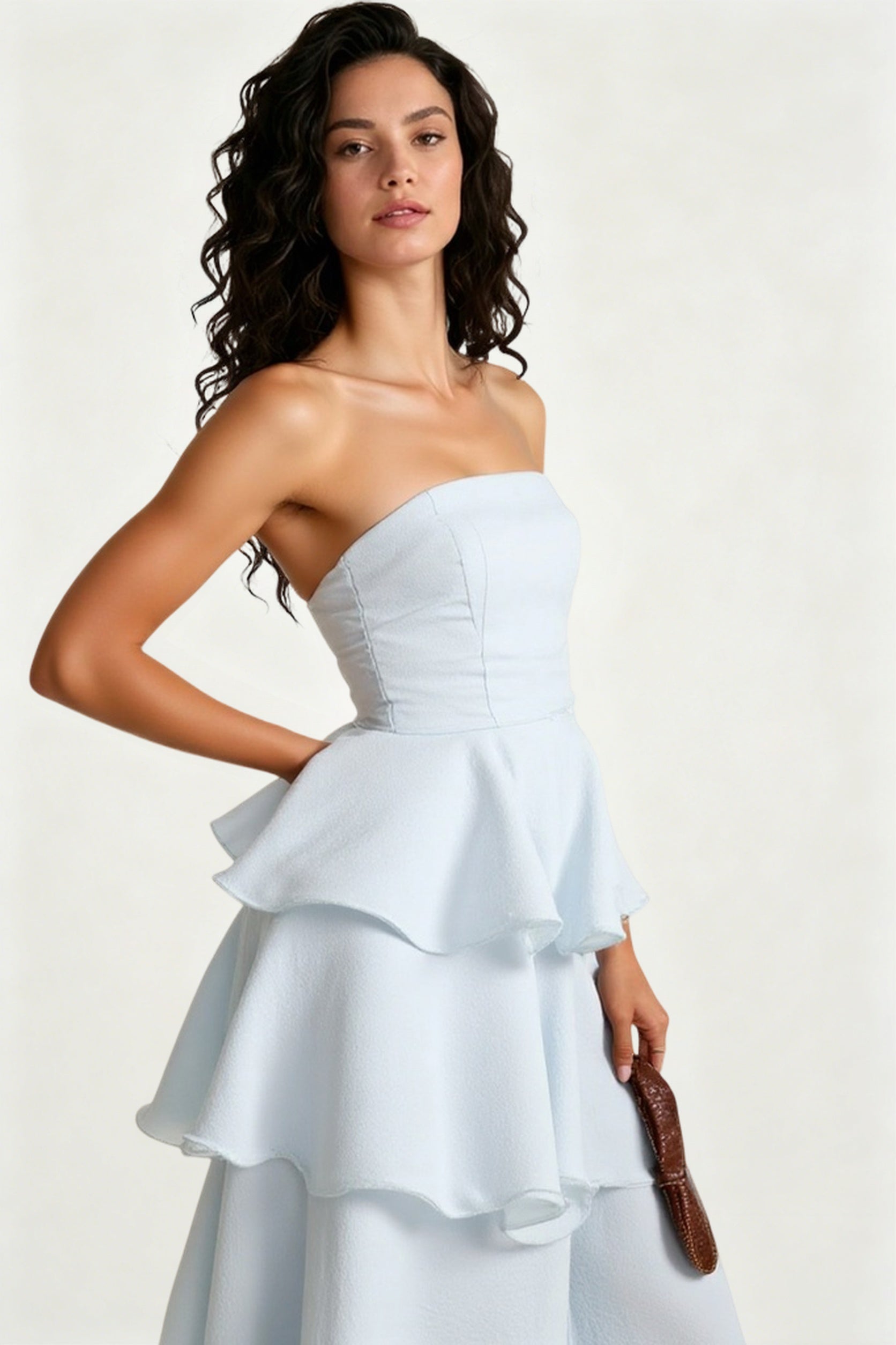 Fashion Strapless Backless Ruffle Tiered Midi Dress