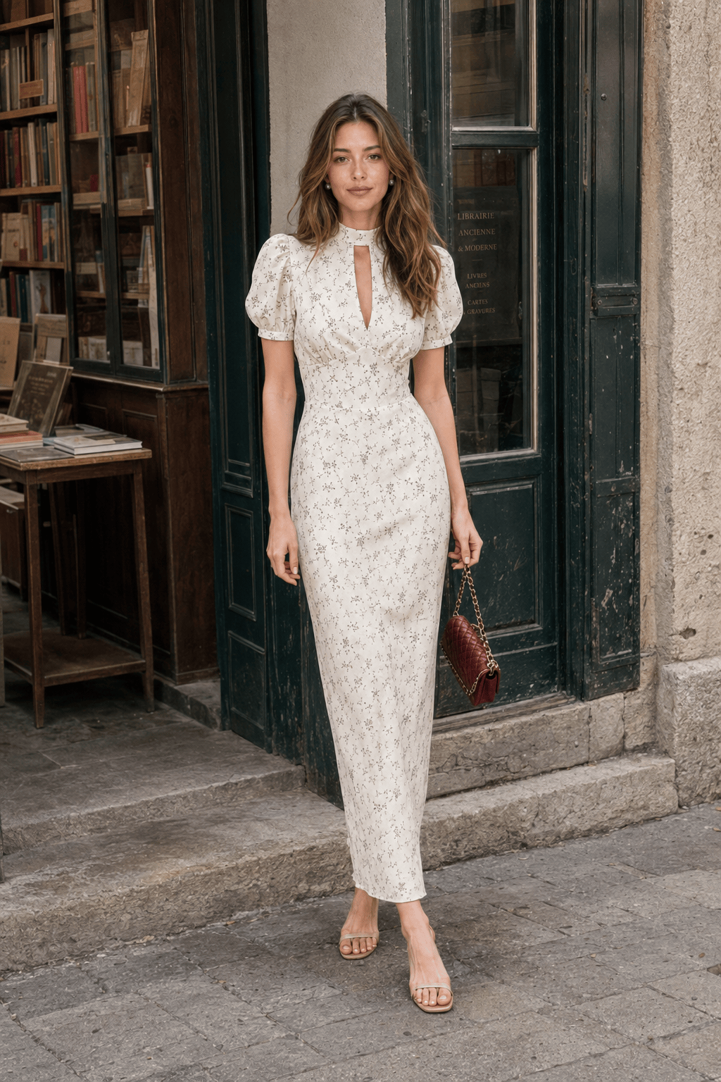 Elegant Floral Deep V Bodycon Maxi Dress