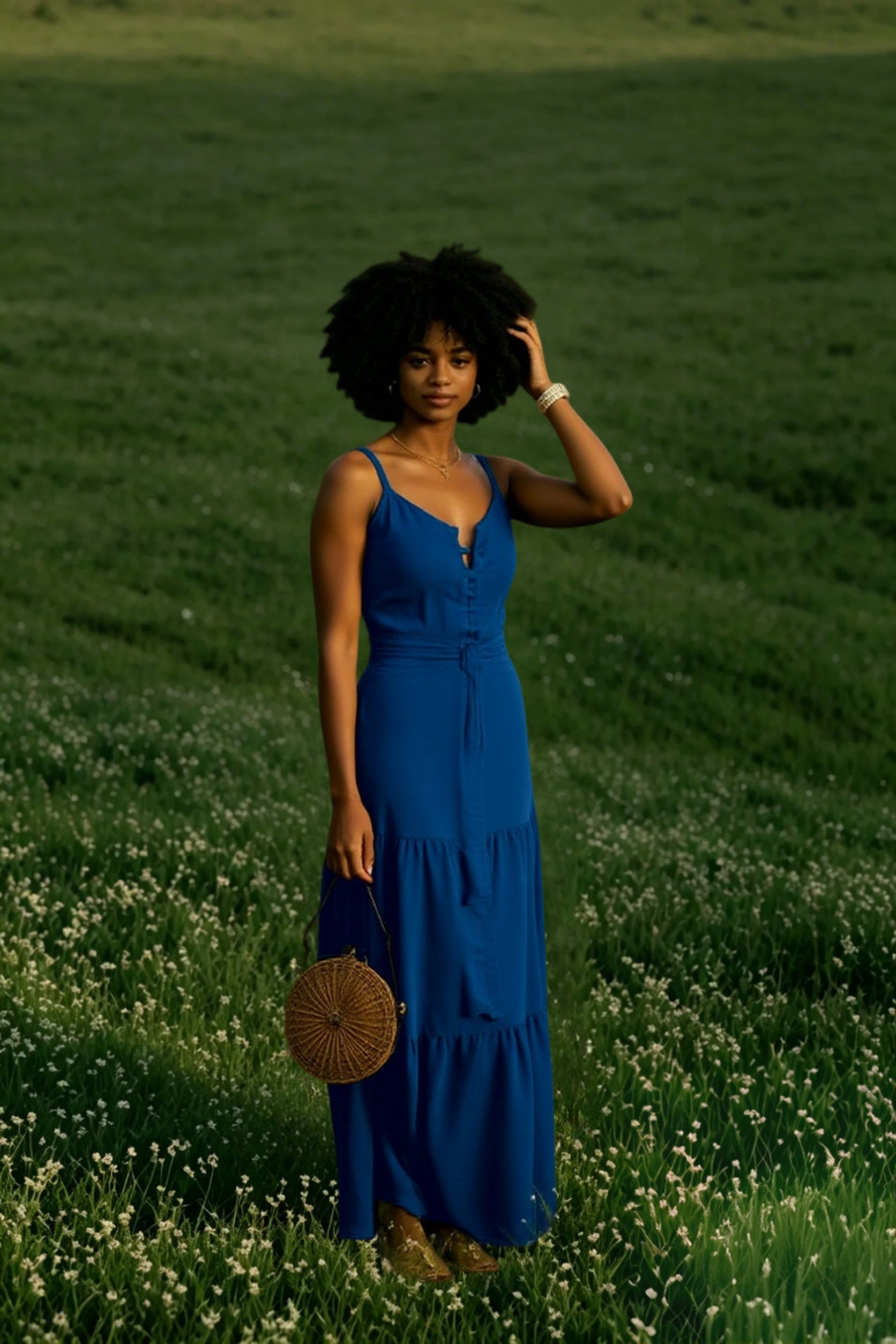 Elegant V Neck Tunic Ruffles Maxi Dress