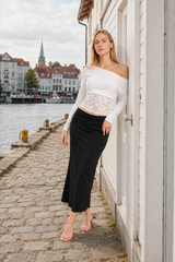 Lace Splice Off Shoulder Bat Sleeve Blouse