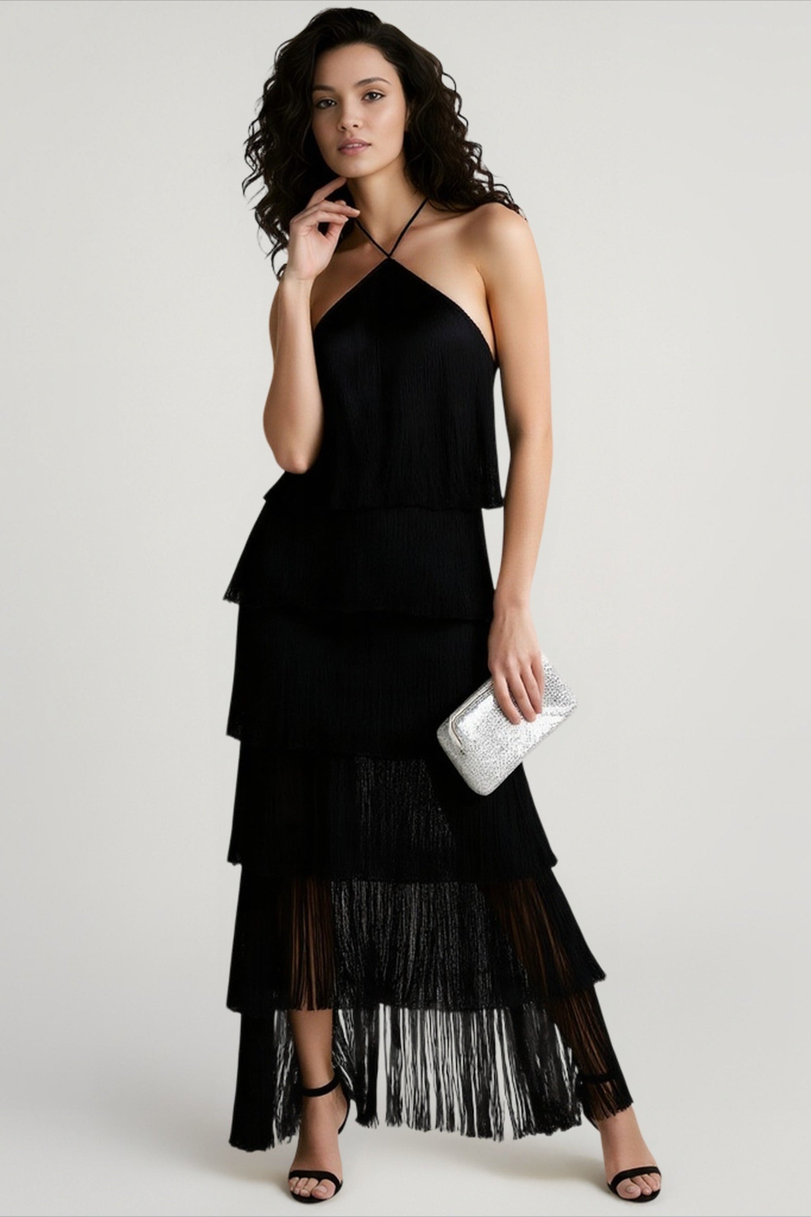 Chic Halter Fringe Backless Slit Cocktail Dress