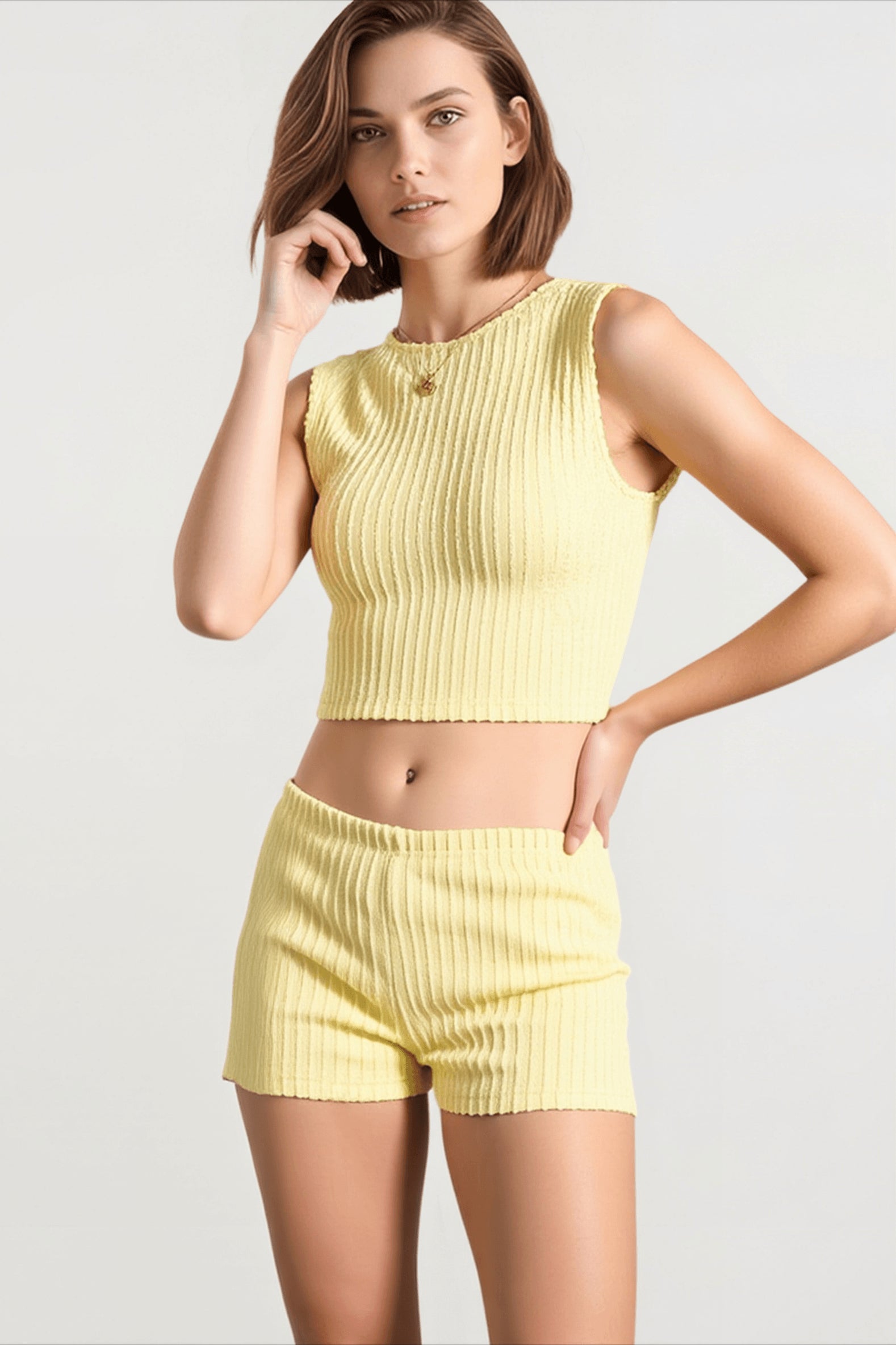 Knit Crop Top Bodycon Shorts Vacation Set