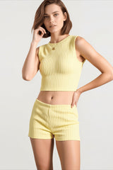 Knit Crop Top Bodycon Shorts Vacation Set