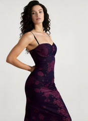 Floral Print V-Neck Sleeveless Bodycon Maxi Dress