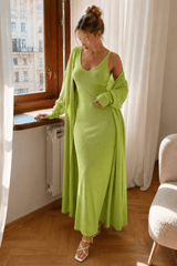 Solid V Neck Cotton Knit Bodycon Two Piece Set