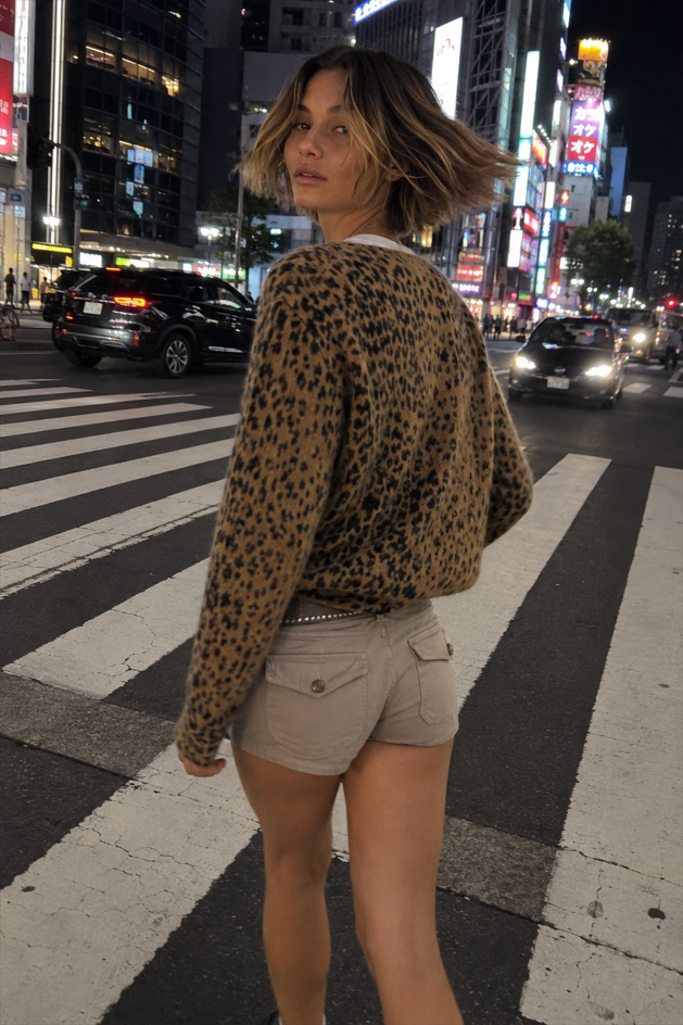 Leopard Print V Neck Knit Blouse